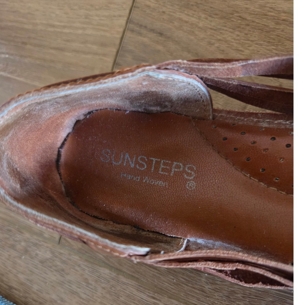 Sunsteps Vintage Tan Brown Hand Woven Leather Huarache Sandals Size 8 - Picture 4 of 4